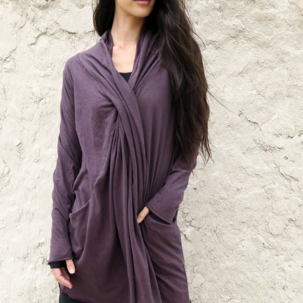 GAIA CONCEPTIONS SHAWL COLLAR ORIGAMI TUNIC ORGANIC COTTON HEMP KNIT XL SEAGLASS - Picture 13 of 15